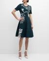 Jason Wu Collection Pincushion Floral Knit Dress In Hunter Green Chalk