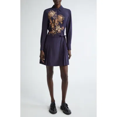 JASON WU COLLECTION JASON WU COLLECTION PLACED FLORAL PRINT LONG SLEEVE SILK SHIRTDRESS