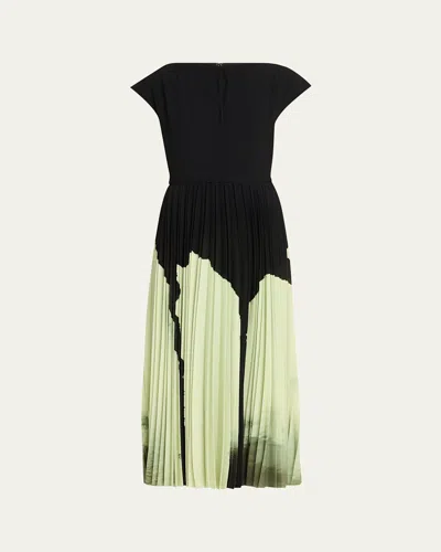 Jason Wu Collection Pleated Abstract-print Midi Dress In Black