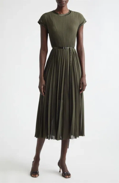 Jason Wu Collection Chiffon Pleated Fit And Flare Dress In Green
