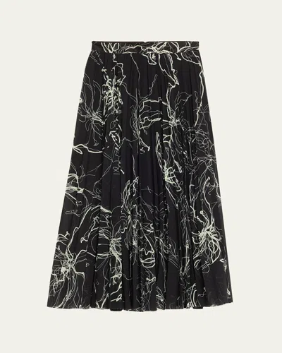 Jason Wu Collection Pleated Floral-print Chiffon Midi Skirt In Black