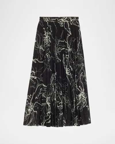 Jason Wu Collection Pleated Floral-print Chiffon Midi Skirt In Black