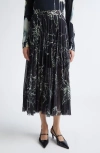 Jason Wu Collection Pleated Scribble Floral Chiffon Midi Skirt In Black