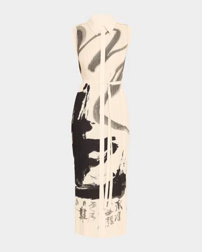 JASON WU COLLECTION PLEATED SLEEVELESS MAXI SHIRTDRESS WITH ARTWORK BY TONG
