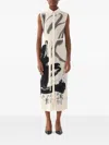 Jason Wu Collection Pleated Sleeveless Maxi Shirtdress With Artwork By Tong In White