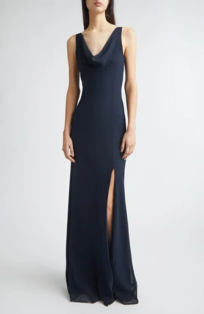Jason Wu Collection Plunging Cowl Georgette Gown In Black