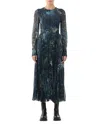 Jason Wu Collection Long-sleeve Pleated Chiffon Midi Dress In Lapis Multi