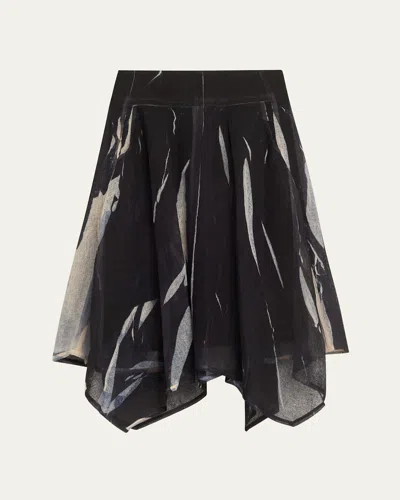 Jason Wu Collection Printed Gauze Handkerchief Midi Skirt In Blackalmond
