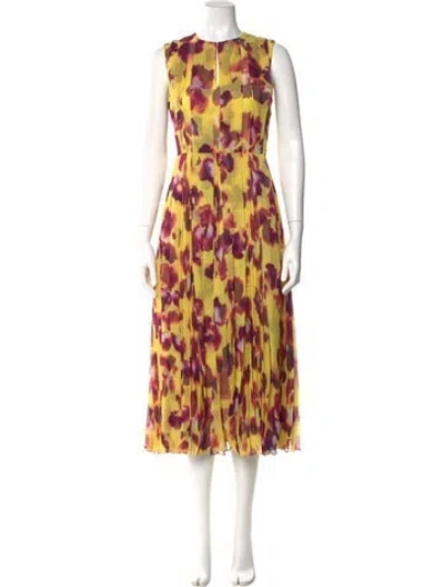 Pre-owned Jason Wu Collection Printed Long Dress In Burgundy/yellow