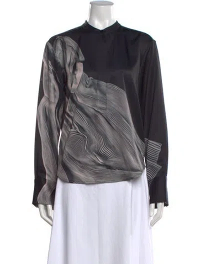 Pre-owned Jason Wu Collection Printed Long Sleeve Blouse In Black