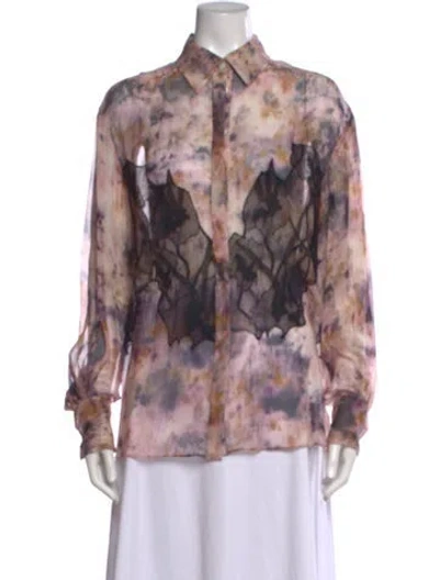 Pre-owned Jason Wu Collection Printed Long Sleeve Blouse In Pink