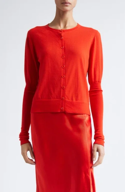 Jason Wu Collection Puff Sleeve Merino Wool Cardigan In Red
