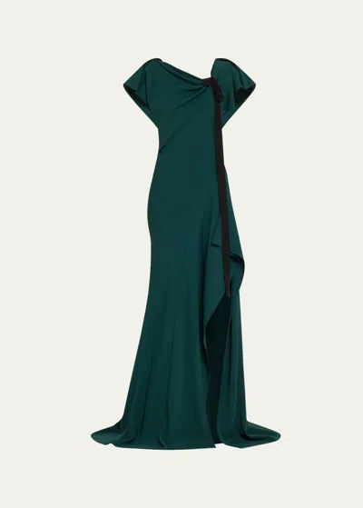 Jason Wu Collection Ruched Fluid Crepe Gown In Hunter Green
