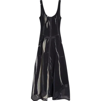 Jason Wu Collection Screen Printed Handkerchief Hem Gauze Dress In Black/almond