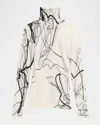 Jason Wu Collection Scribble-print Turtleneck Wool Sweater In Neutral