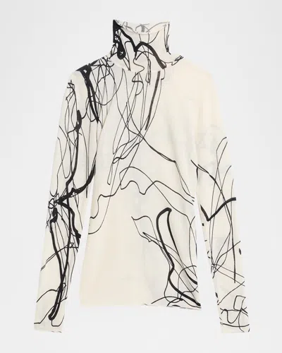 Jason Wu Collection Scribble-print Turtleneck Wool Sweater In Neutral