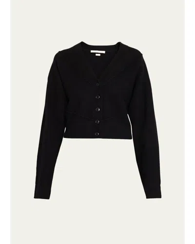 Jason Wu Collection Sculptural Merino Wool Crop V-neck Cardigan In Black