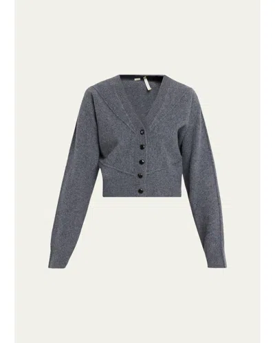 Jason Wu Collection Sculptural Merino Wool Crop V-neck Cardigan In Charcoal