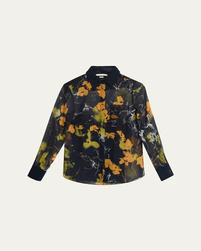 Jason Wu Collection Shadow Floral Crepe De Chine Button-down Shirt In Multi