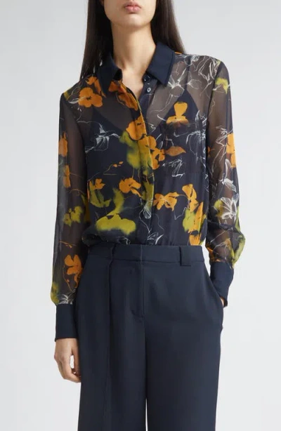 Jason Wu Collection Shadow Floral Georgette Button-up Shirt In Black