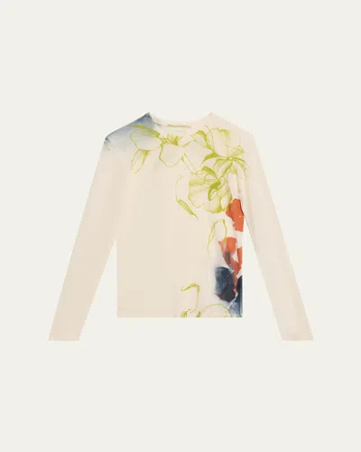 Jason Wu Collection Shadow Floral Merino Wool Crewneck Sweater In Pink