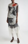 Jason Wu Collection Sheer Asymmetric Handkerchief Hem Silk Organza Midi Skirt In Calico/black