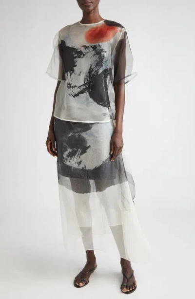JASON WU COLLECTION JASON WU COLLECTION SHEER ASYMMETRIC HANDKERCHIEF HEM SILK ORGANZA MIDI SKIRT