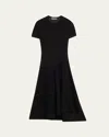 Jason Wu Collection Short Sleeve Pointelle Asymmetric Dress In Black