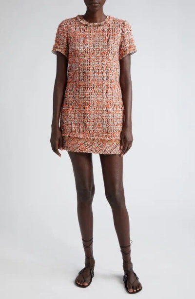 Jason Wu Collection Short Sleeve Tweed Mini Dress In Coral Multi