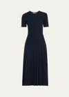 Jason Wu Collection Short Sleeve Wool Cable Midi Dress In Navy
