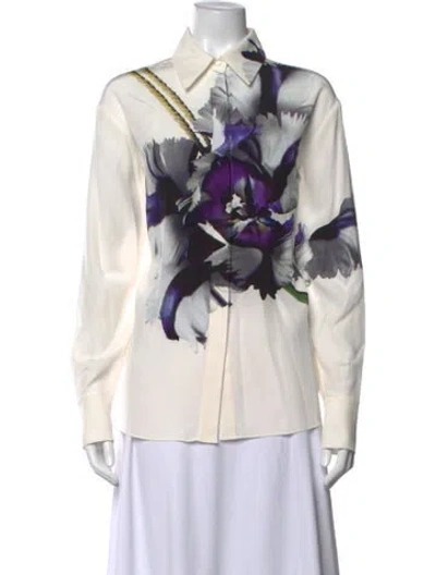 Pre-owned Jason Wu Collection Silk Floral Print Blouse W/ Tags In Neutrals