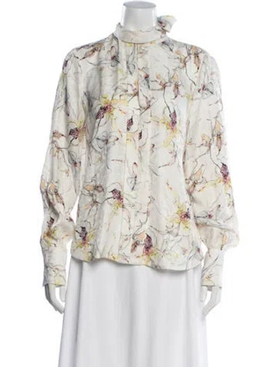 Pre-owned Jason Wu Collection Silk Floral Print Blouse In White