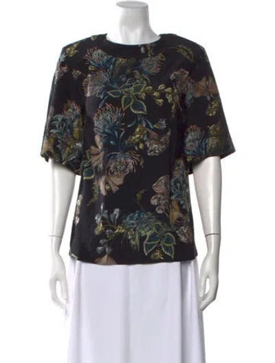 Pre-owned Jason Wu Collection Silk Floral Print Top In Black