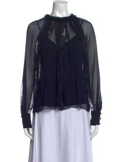 Pre-owned Jason Wu Collection Silk Mock Neck Blouse In Blue