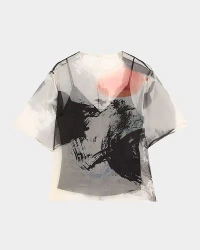 JASON WU COLLECTION SILK ORGANZA OVERSIZED T-SHIRT WITH ARTWORK BY TONG
