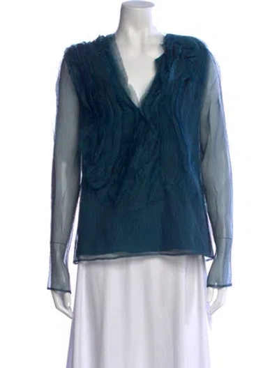Pre-owned Jason Wu Collection Silk V-neck Blouse In Blue