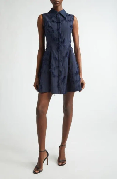 Jason Wu Collection Sleeveless Fringed Cotton Fil Coupe Mini Shirtdress In Blue