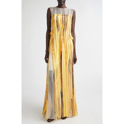 Jason Wu Collection Sleeveless Silk Stripe Gown With Sulphur Bank Artwork By Robert Rauschenberg In Yellow
