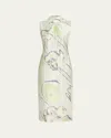 Jason Wu Collection Sleeveless Watercolor Bias-cut Scarf Midi Dress In Multi