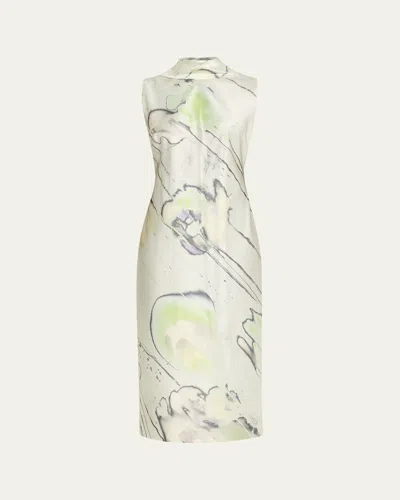 Jason Wu Collection Sleeveless Watercolor Bias-cut Scarf Midi Dress In Green