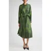 Jason Wu Collection Smudged Canvas Long Sleeve Silk Twill Shirtdress In Green