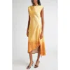 Jason Wu Collection Smudged Canvas Print Asymmetric Hem Midi Dress In Silver