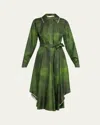 Jason Wu Collection Smudged Canvas Long Sleeve Silk Twill Shirtdress