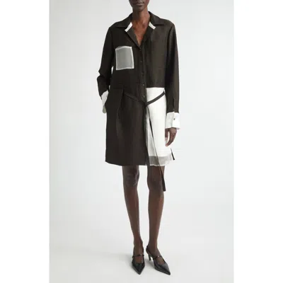 Jason Wu Collection Soft Suiting Collage Long Sleeve Shirtdress In Brown