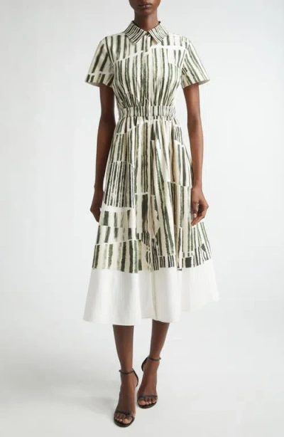 Jason Wu Collection Stripe Collage-print Short-sleeve Midi Shirtdress In Multi