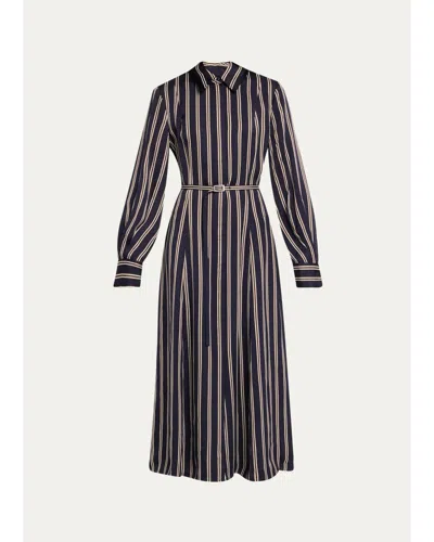 Jason Wu Collection Striped Satin Long-sleeve Belted Midi Shirtdress In Black