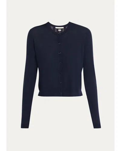 Jason Wu Collection Striped-panel Merino Wool Knit Crewneck Cardigan In Blue
