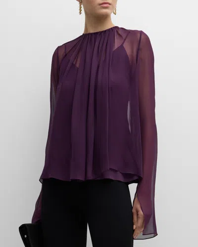 Jason Wu Collection Tie Neck Chiffon Blouse In Plum