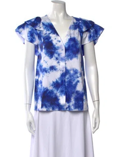 Pre-owned Jason Wu Collection Tie-dye Print V-neck Blouse W/ Tags In Blue