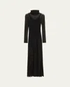 Jason Wu Collection Turtleneck Sheer Knit Long-sleeve Maxi Dress In Black